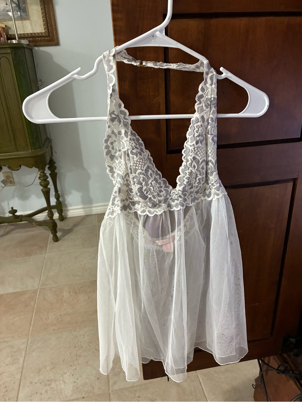 Victoria's Secret White Lace Sheer Mesh Babydoll Chemise